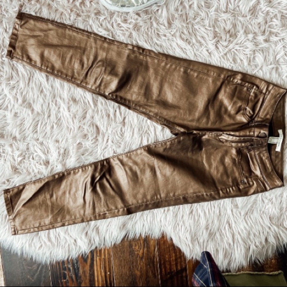 Metallic brown pants.